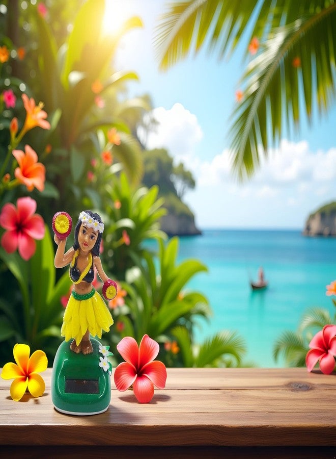 Zhuluck Solar Powered Hula Girl Dancing Figures Decoration Swinging Hawaiian Girl Doll Car Dashboard Ornaments for Car Interior Home Party Decor Learning Education - Image 3